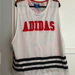 Adidas Rita Ora Dragon Mesh Tank with Red Logo and Black Stripes